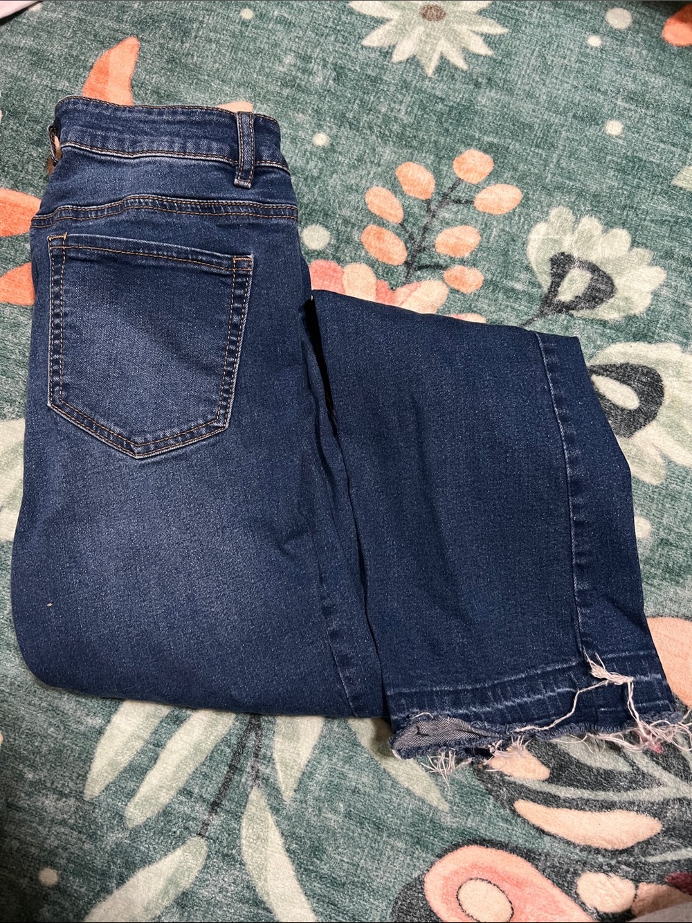 Dark Wash Raw Hem Straight Leg Jeans